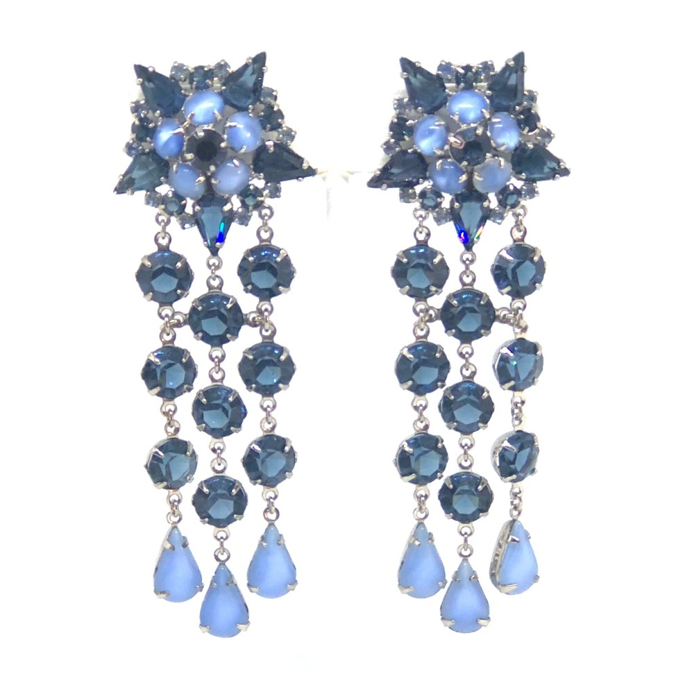 Vintage style drop earrings, blue mixed stones - Picture 1 of 3